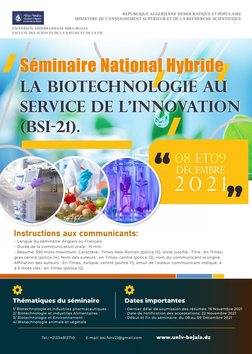 ActualitésSéminaire National Hybride - La Biotechnologie au Service de l'Innovation - affiche
