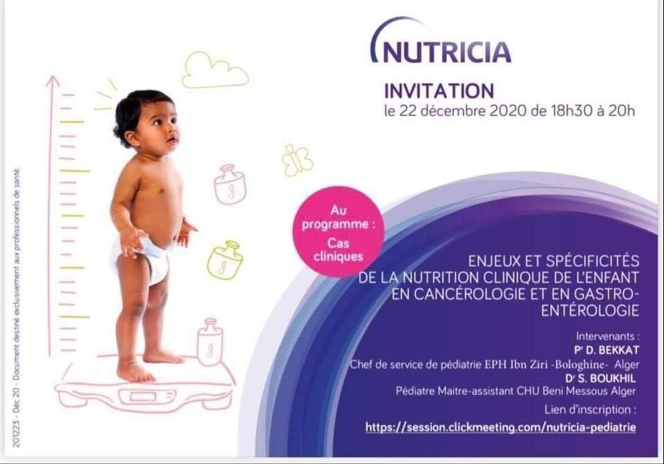 Enjeux et spécificités de la nutrition clinique de l’enfant en Cancérologie et en Gastro-Entérologie affiche