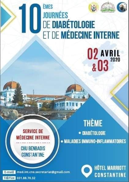 10 émes journées de diabétologie et de médecine interne - 2 et 3 avril 2020, Constantine affiche