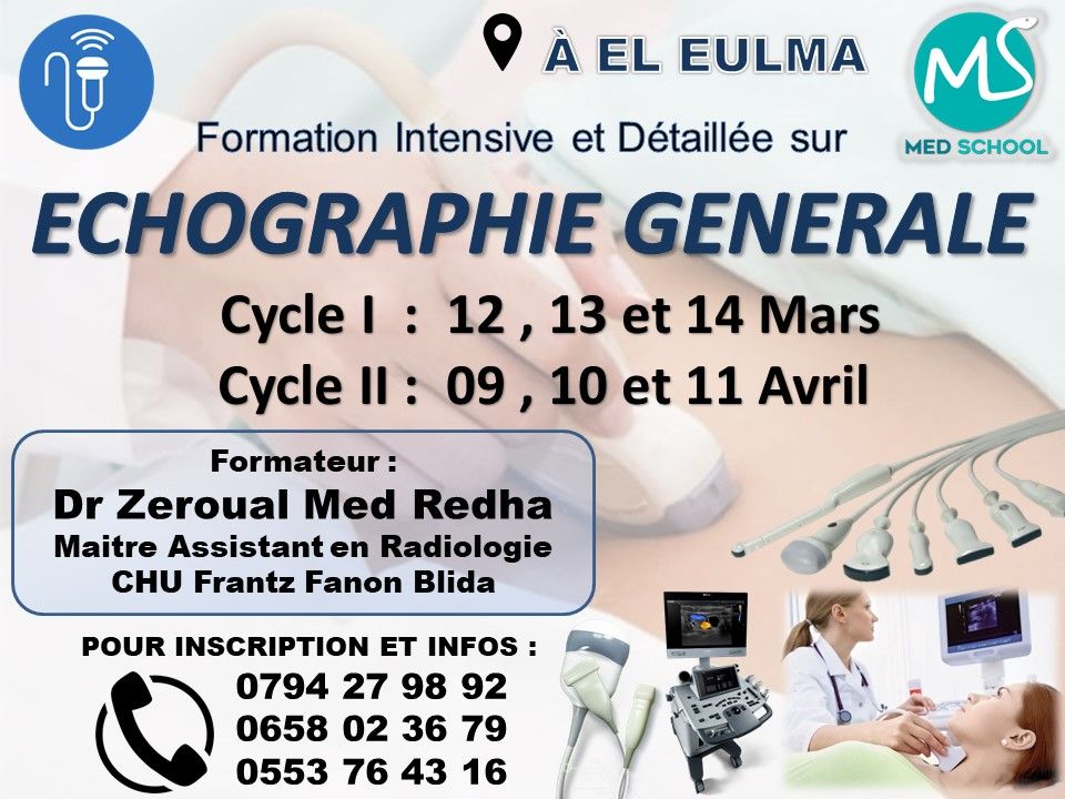 Formation intensive et détaillée sur l'échographie générale - 12 , 13 et 14 Mars 2020 à El Eulma affiche