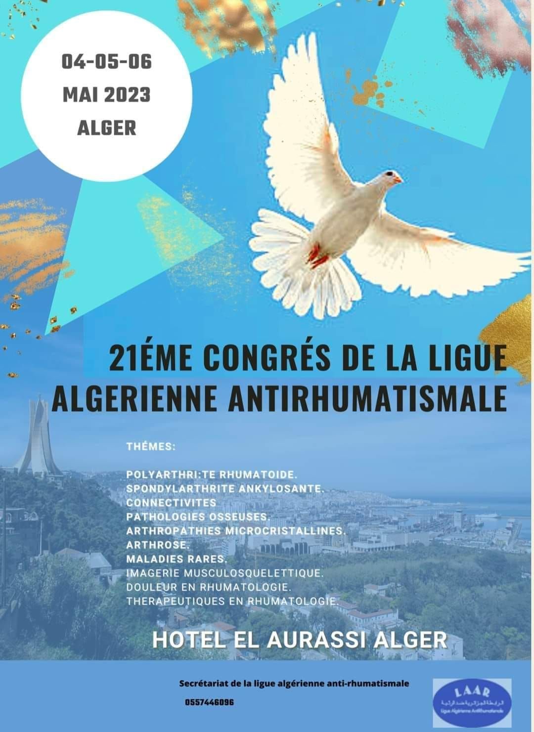 21ème Congrès de la Ligue Algérienne Antirhumatismale le 04/05/06 Mai 2023 affiche