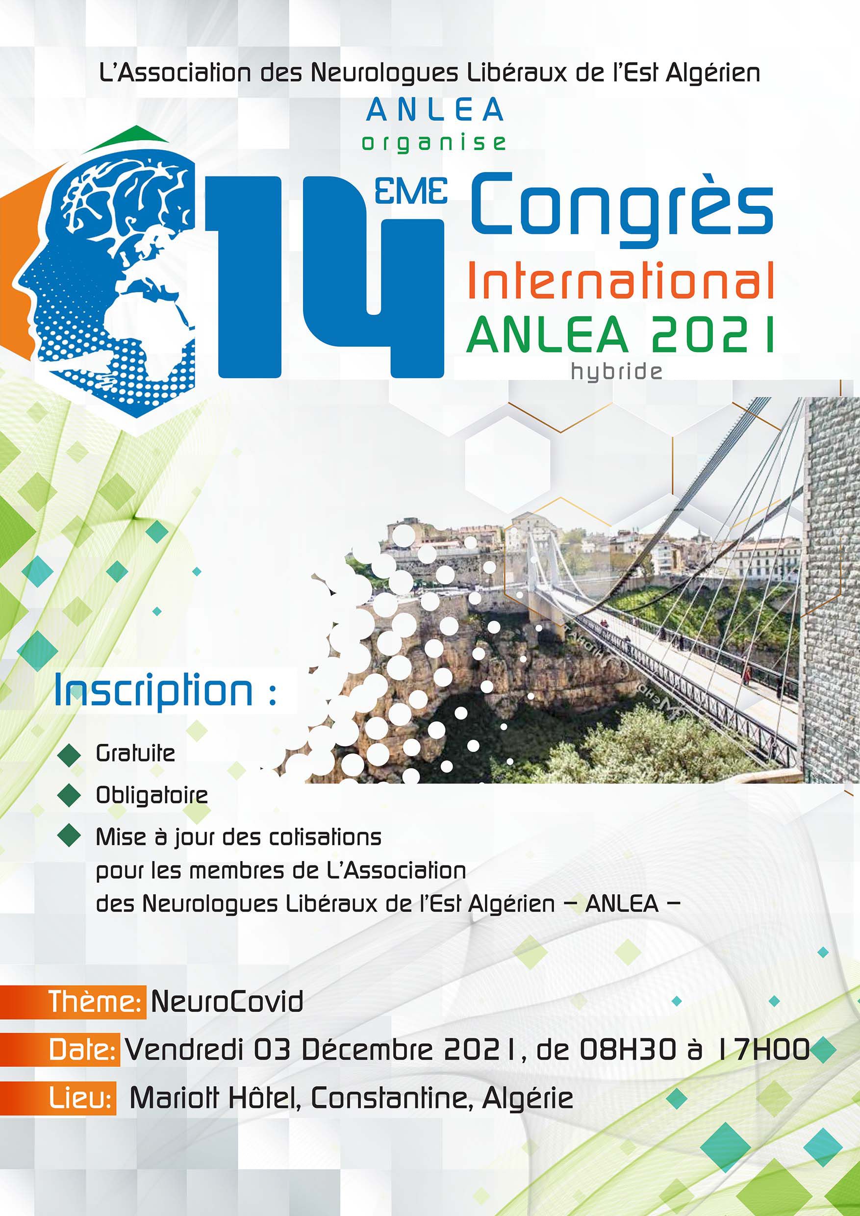 14ème Congrès International de L’Association des Neurologues Libéraux de l’Est (ANLEA) en Hybride - 03 Décembre 2021 affiche