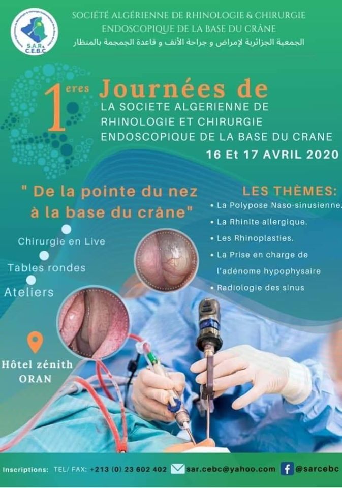 1ères journées La société algérienne de rhinologie & chirurgie endoscopique de la base du crâne affiche