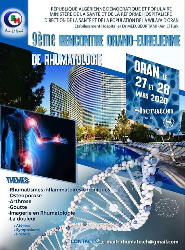 9ème rencontre Orano-Eurélienne de rhumatologie -27 & 28 Mars 2020 à Oran- Reportée affiche