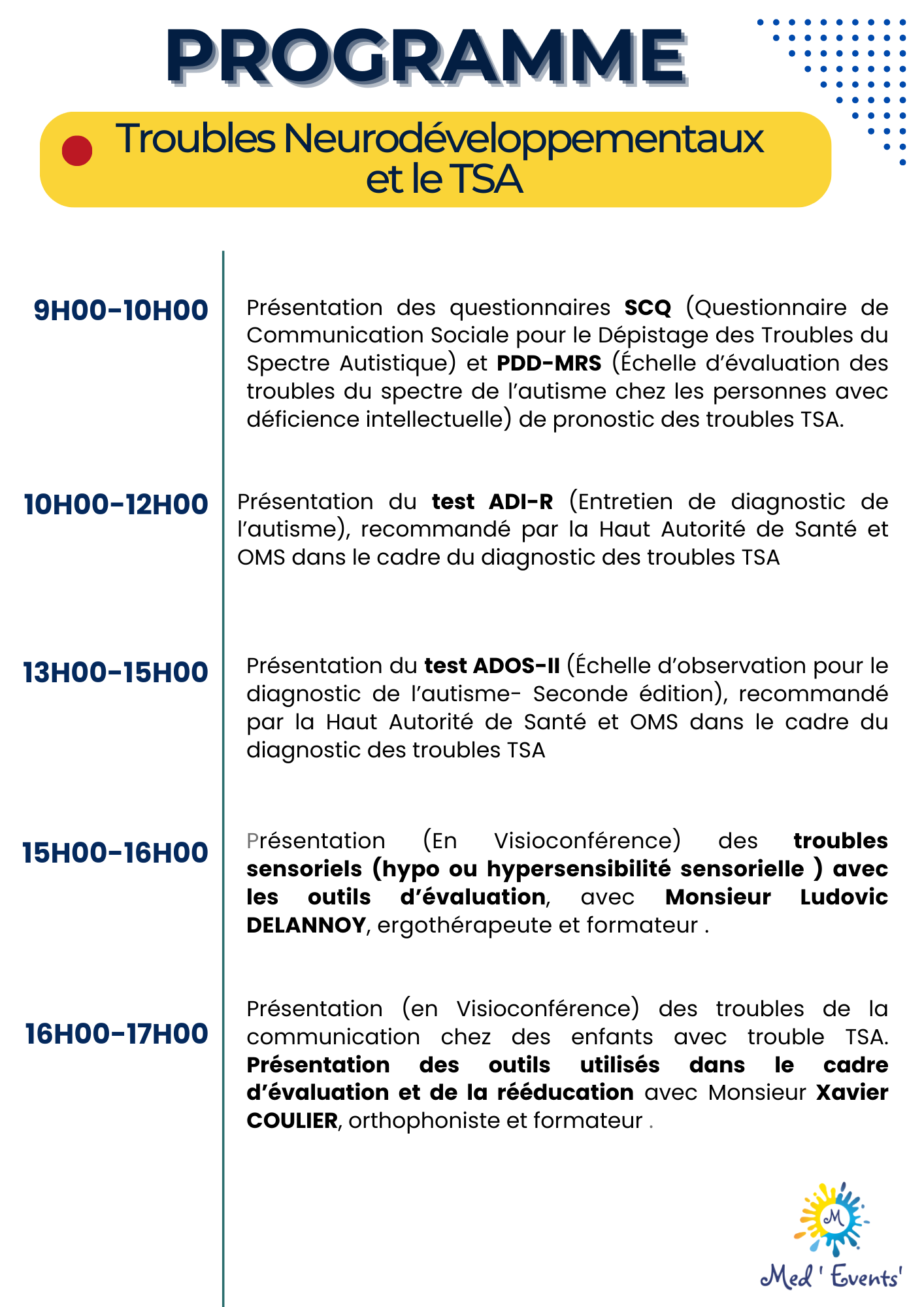 workshop Neuropsychologie - Troubles neurodéveloppementaux et TSA programme