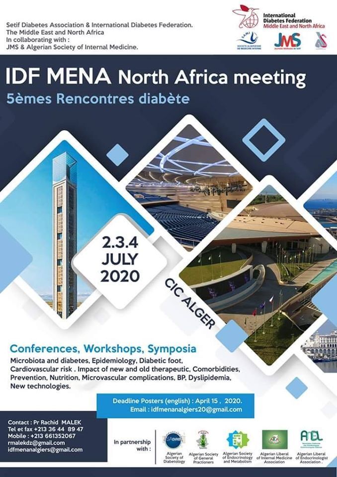 5èmes rencontres diabète, IDF MENA NORTH AFRICA MEETING - 2,3,4 July 2020 at Algiers affiche