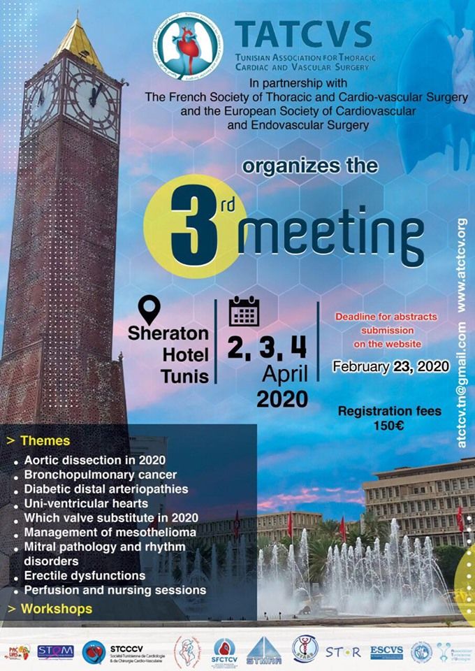 3rd meeting of the Tunisian Association for Thoracic Cardiac and Vascular Surgery - 2,3,4 April 2020 at Tunis affiche